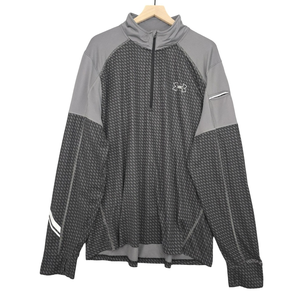Under Armour Pullover Mens 2XL Gray ColdGear Run 1/4 Zip Reflective Top Running